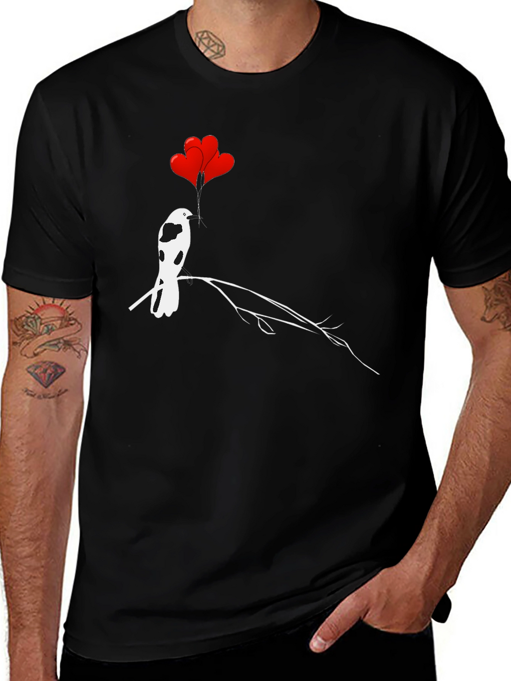 Bird with Heart Balloons Graphic Tee