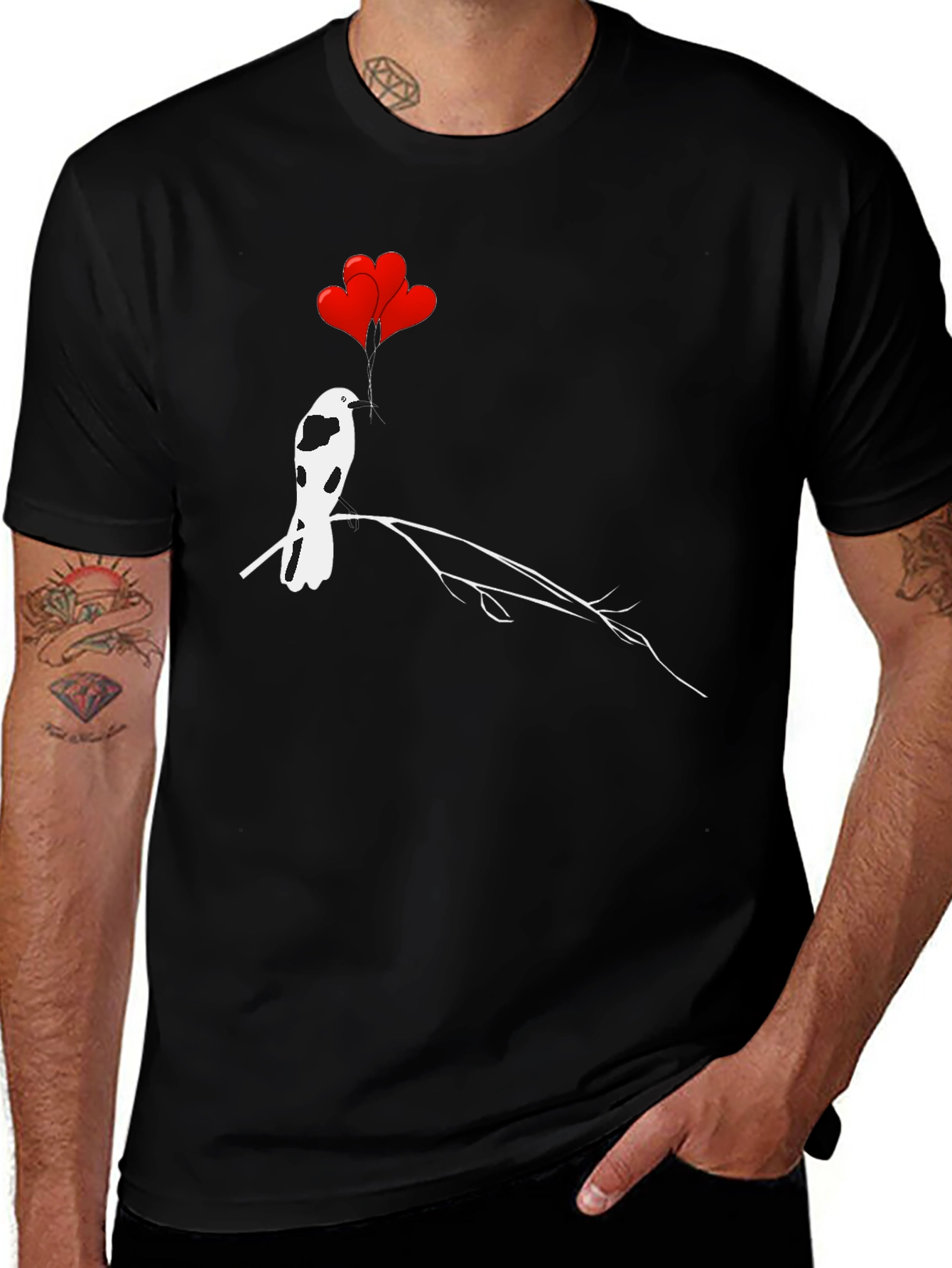 Bird with Heart Balloons Graphic Tee