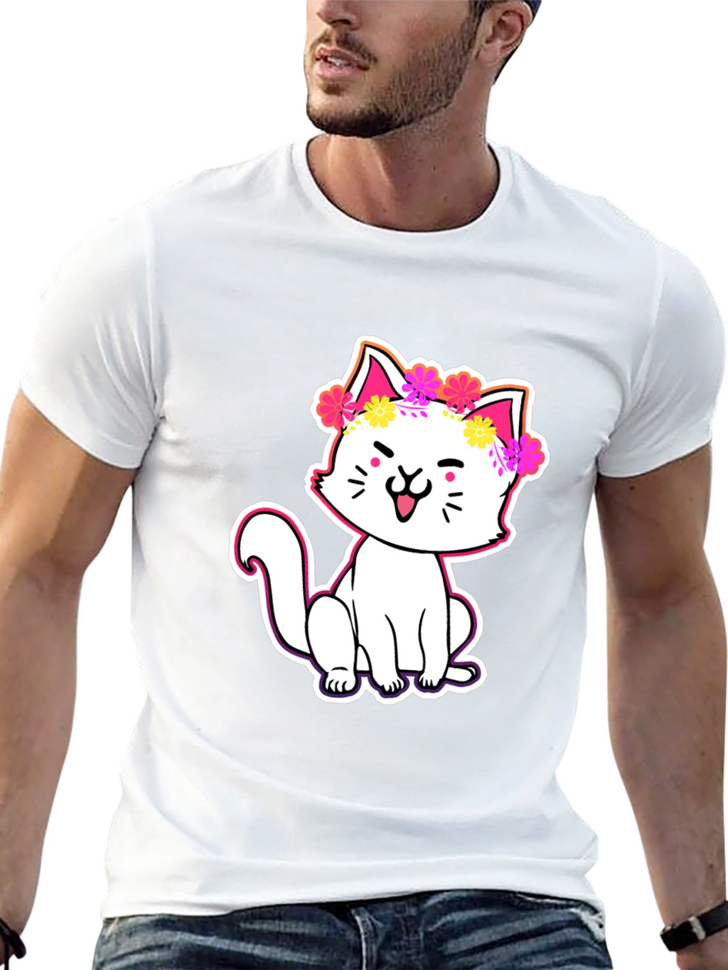 Cute Cat in Flowers Graphic Tee