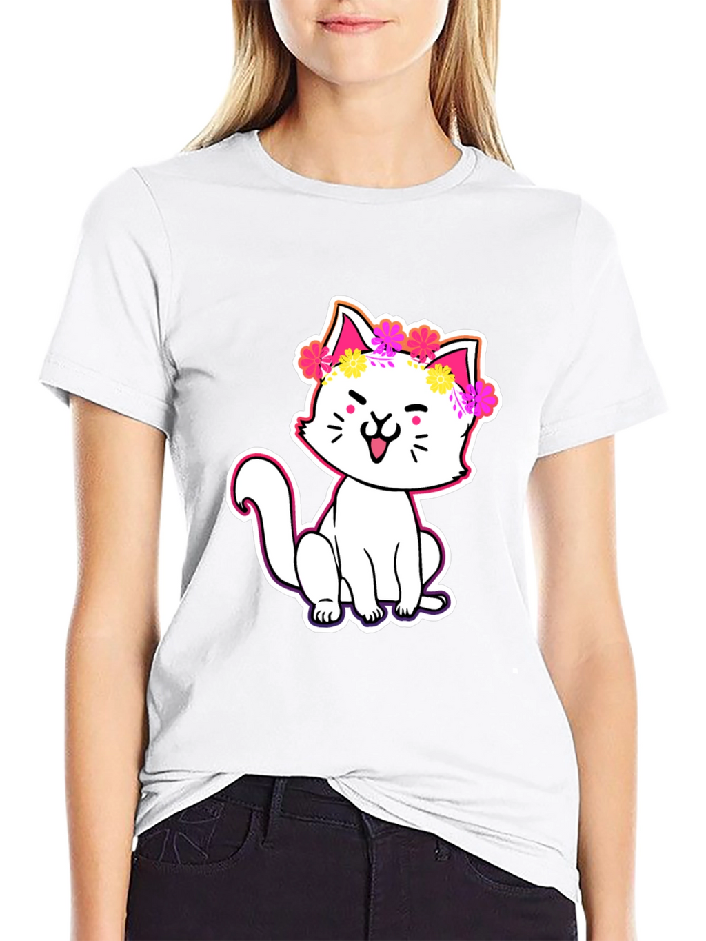 Cute Cat in Flowers Graphic Tee