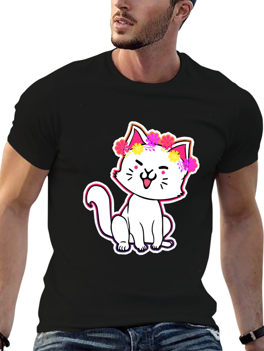 Cute Cat in Flowers Graphic Tee
