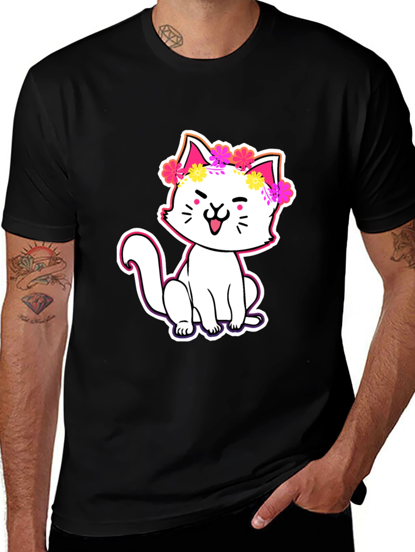 Cute Cat in Flowers Graphic Tee