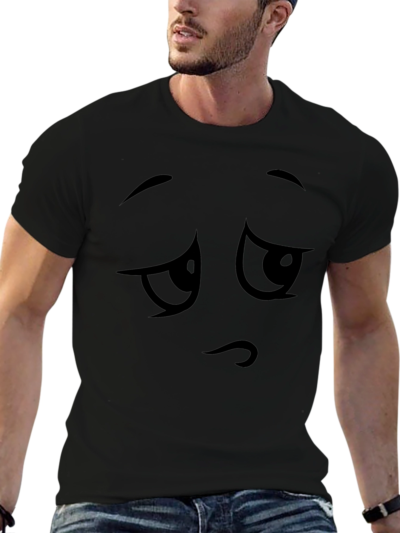 Sad Face Graphic Tee - Black Cotton T-Shirt