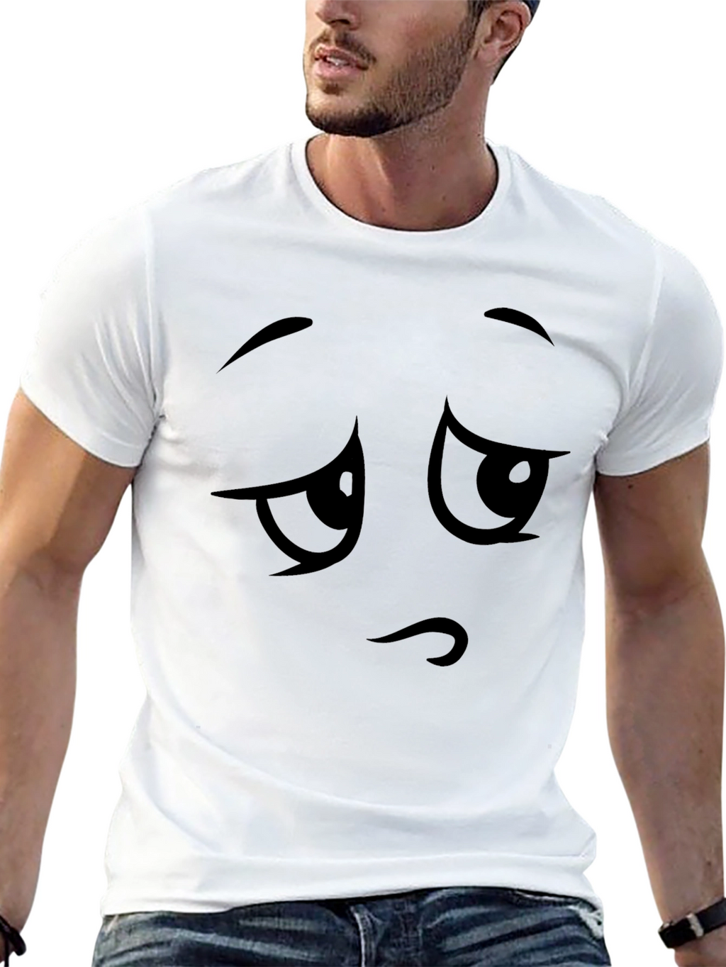 Sad Face Graphic Tee - Black Cotton T-Shirt