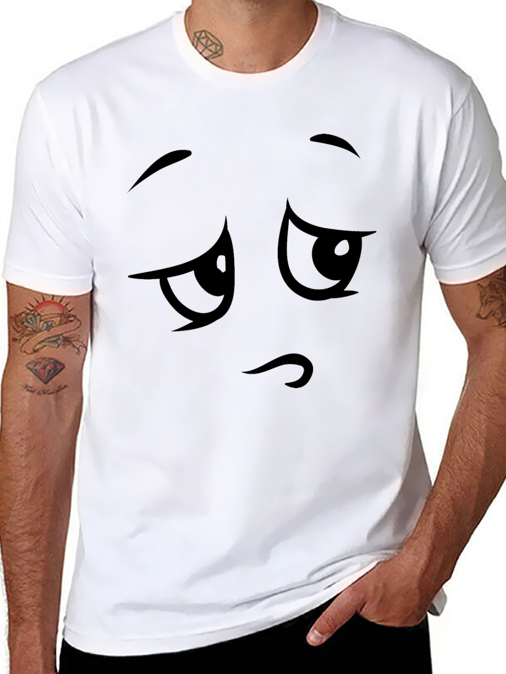 Sad Face Graphic Tee - Black Cotton T-Shirt