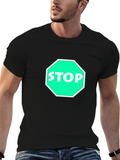 Stop Sign Graphic Tee - Black Cotton T-Shirt