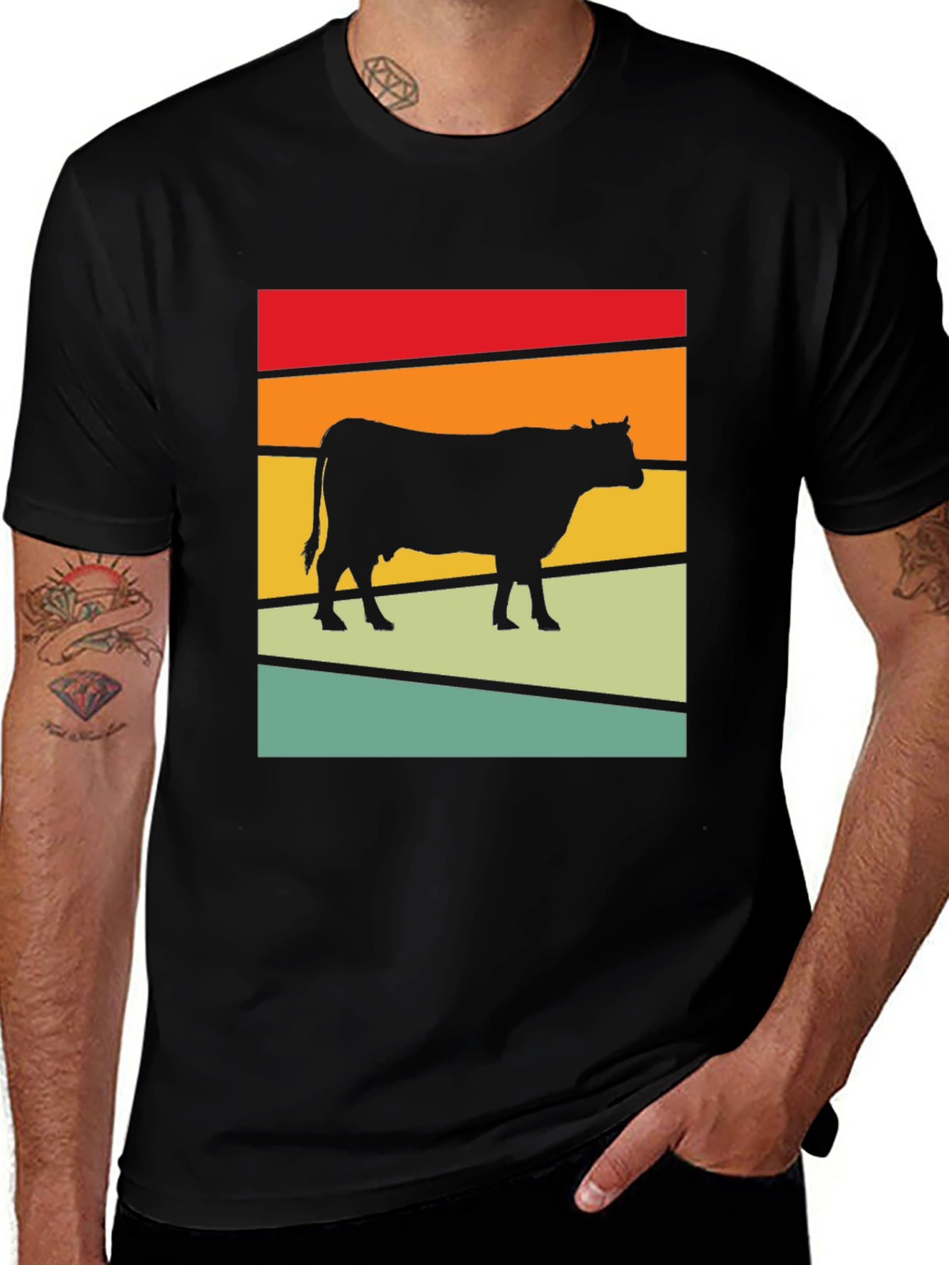 Retro Cow Graphic Tee - Farm Animal T-Shirt