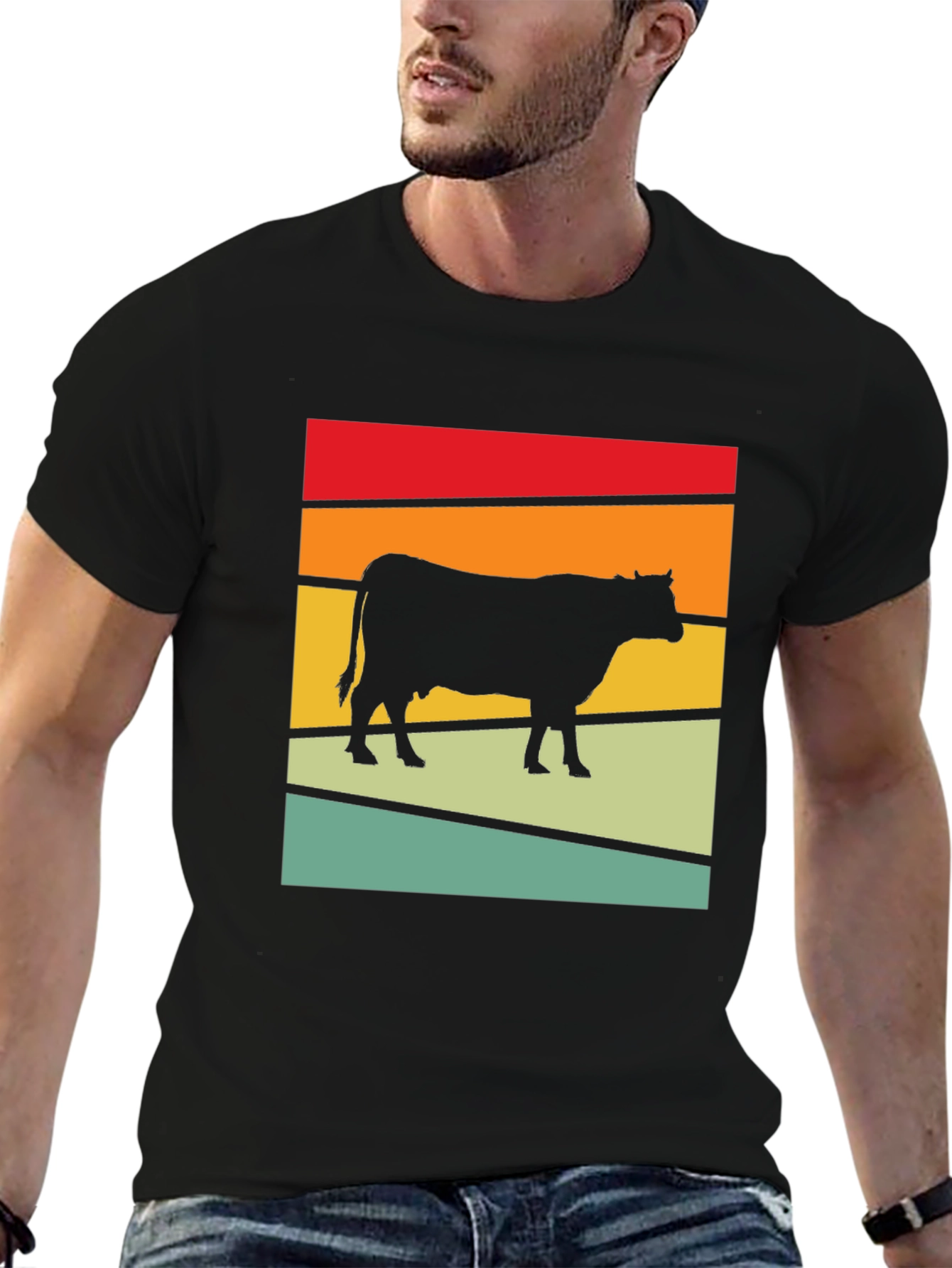 Retro Cow Graphic Tee - Farm Animal T-Shirt