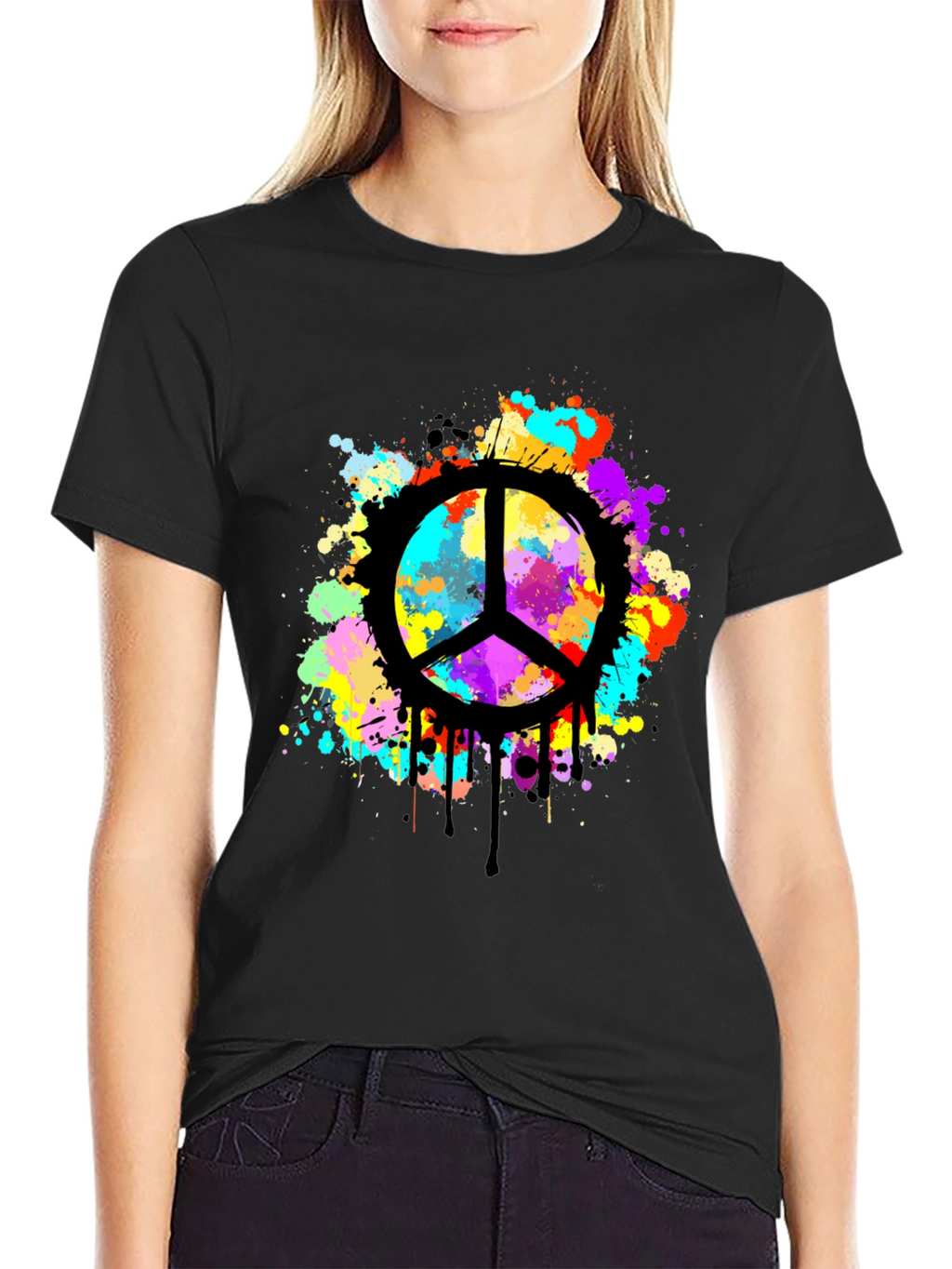 Peace Sign Splatter Graphic Black T-Shirt
