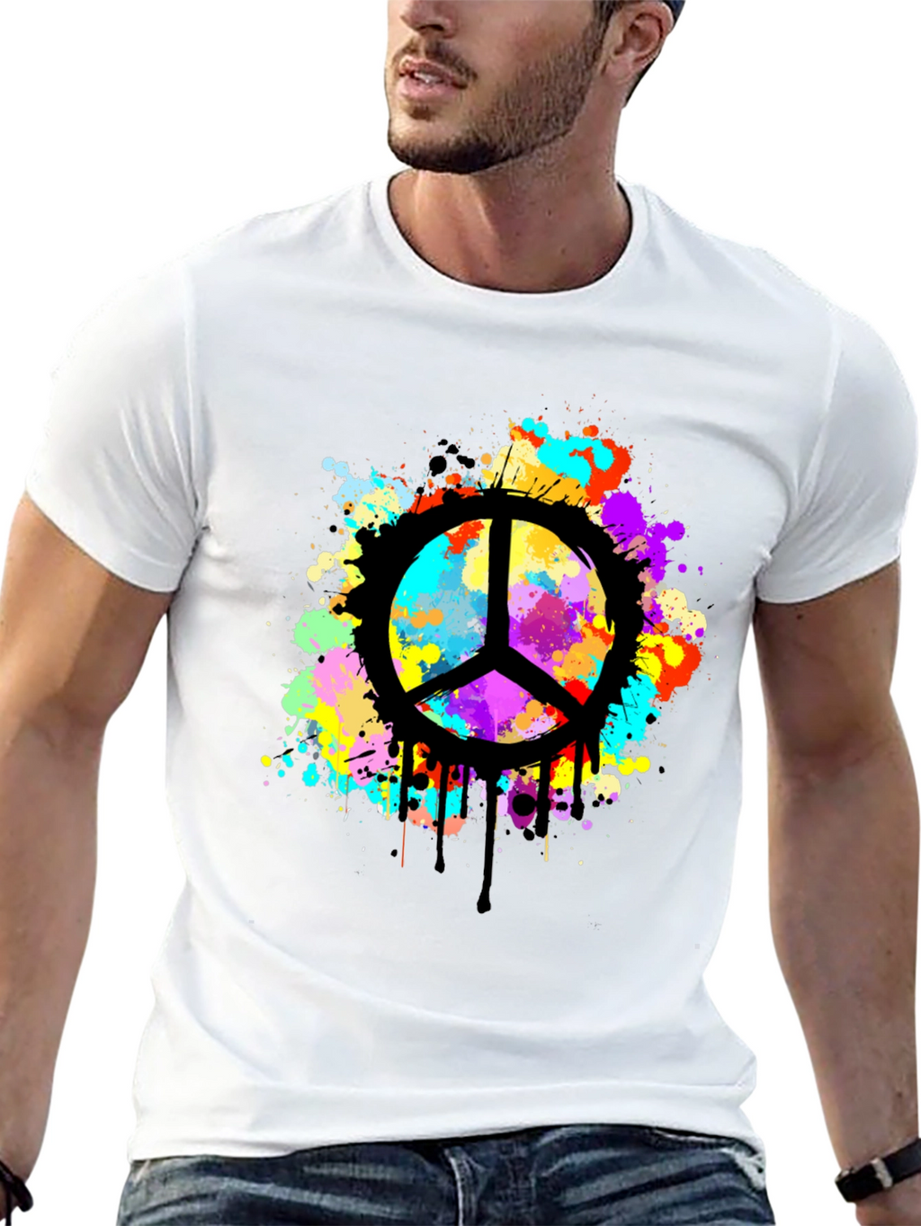 Peace Sign Splatter Graphic Black T-Shirt