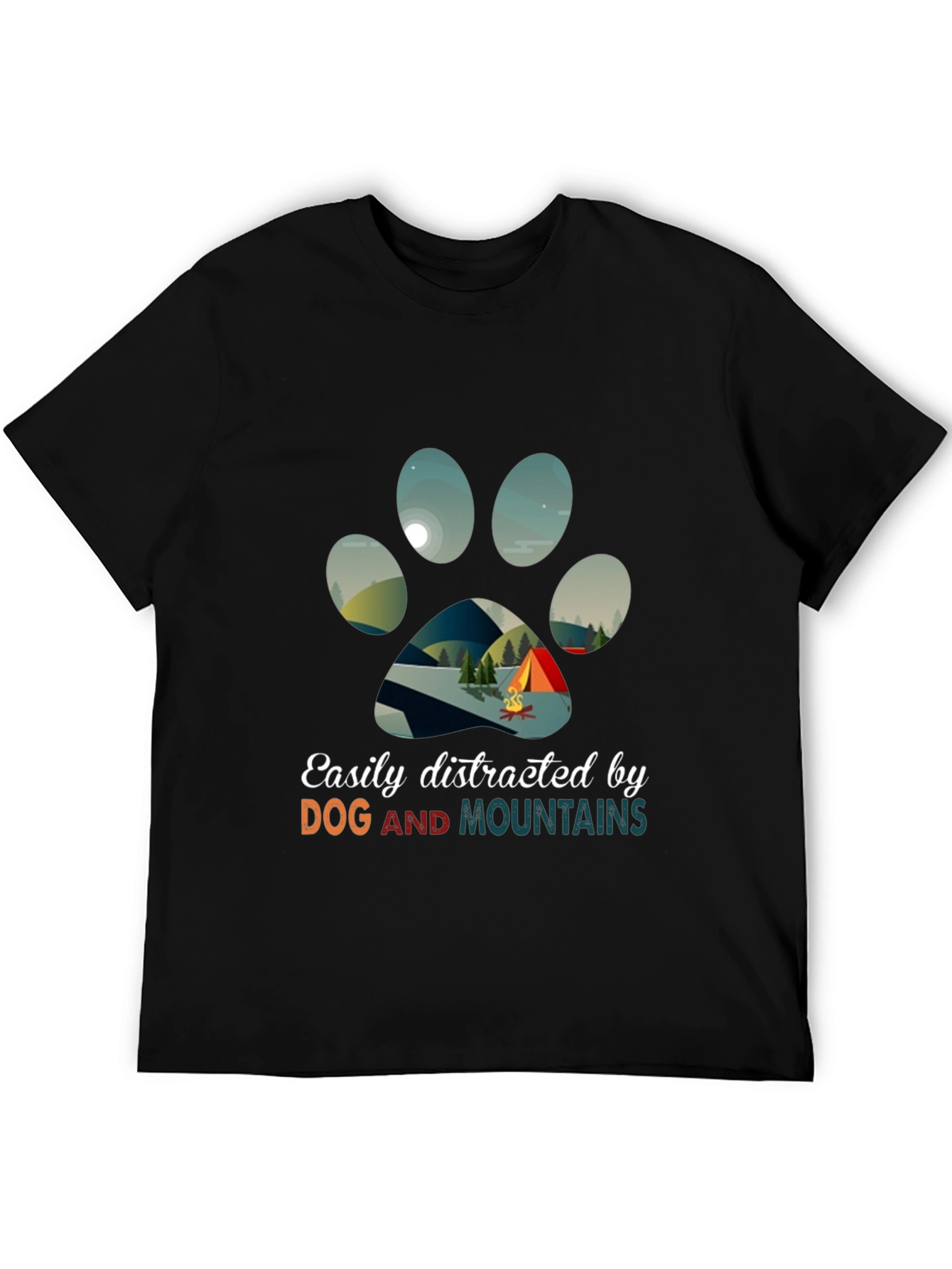 Dog Paw Print Camping T-Shirt: Easily Distracted