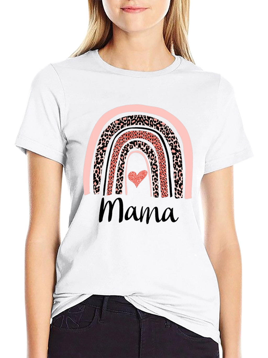 Mama Rainbow Leopard Print T-Shirt