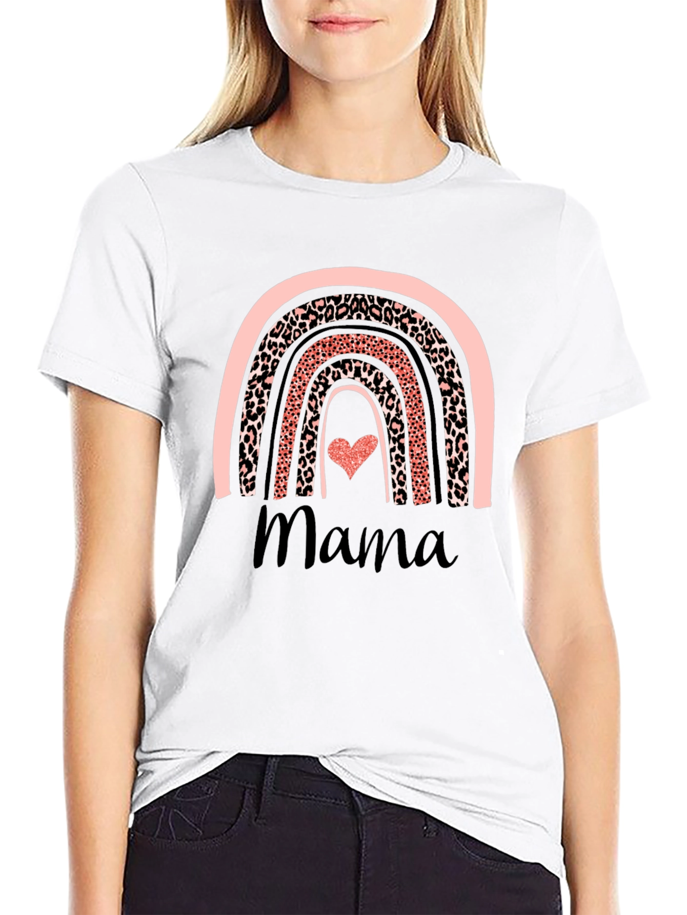 Mama Rainbow Leopard Print T-Shirt