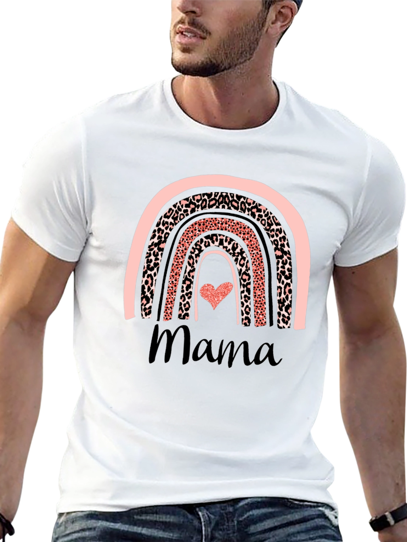 Mama Rainbow Leopard Print T-Shirt