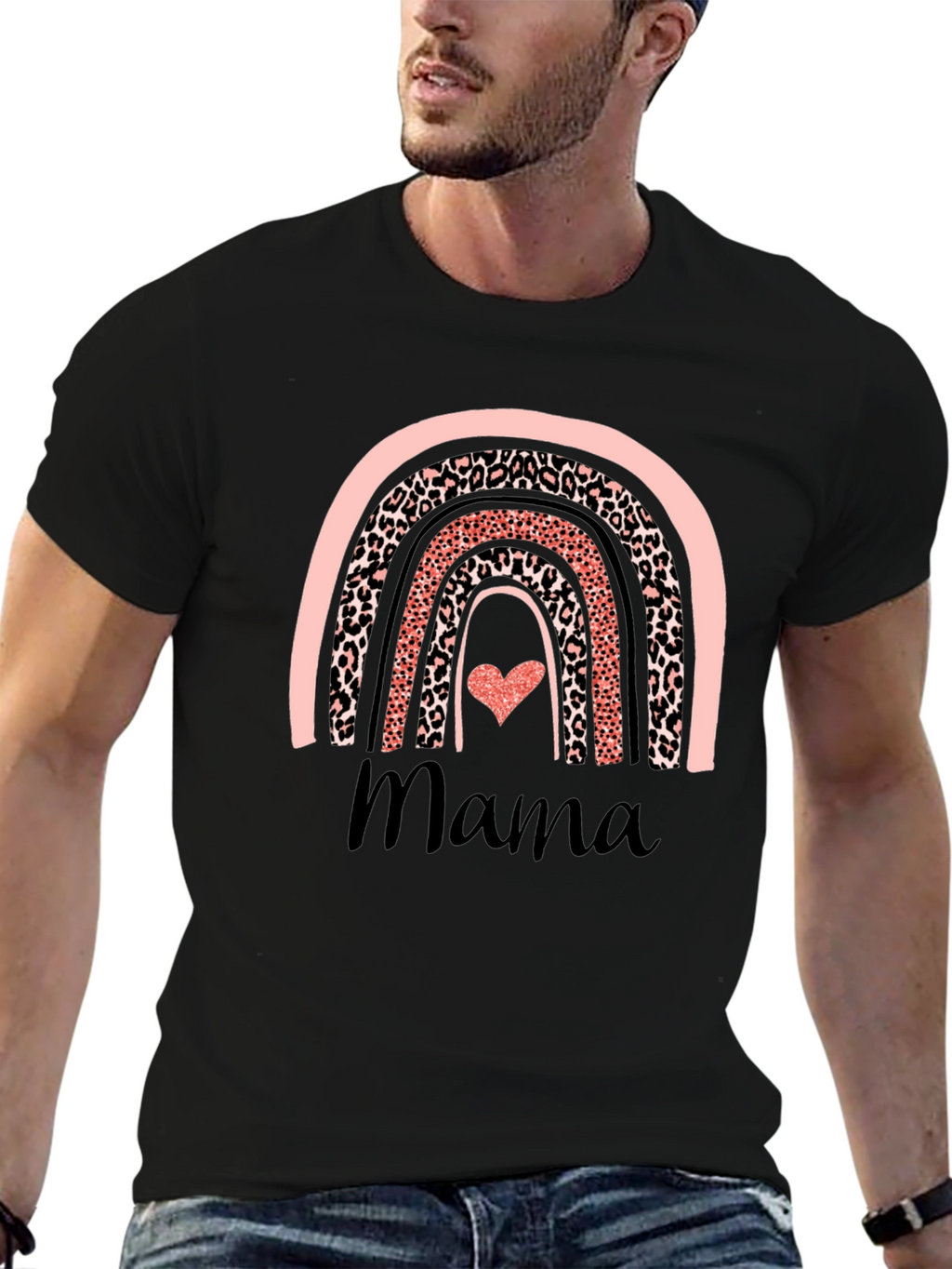 Mama Rainbow Leopard Print T-Shirt