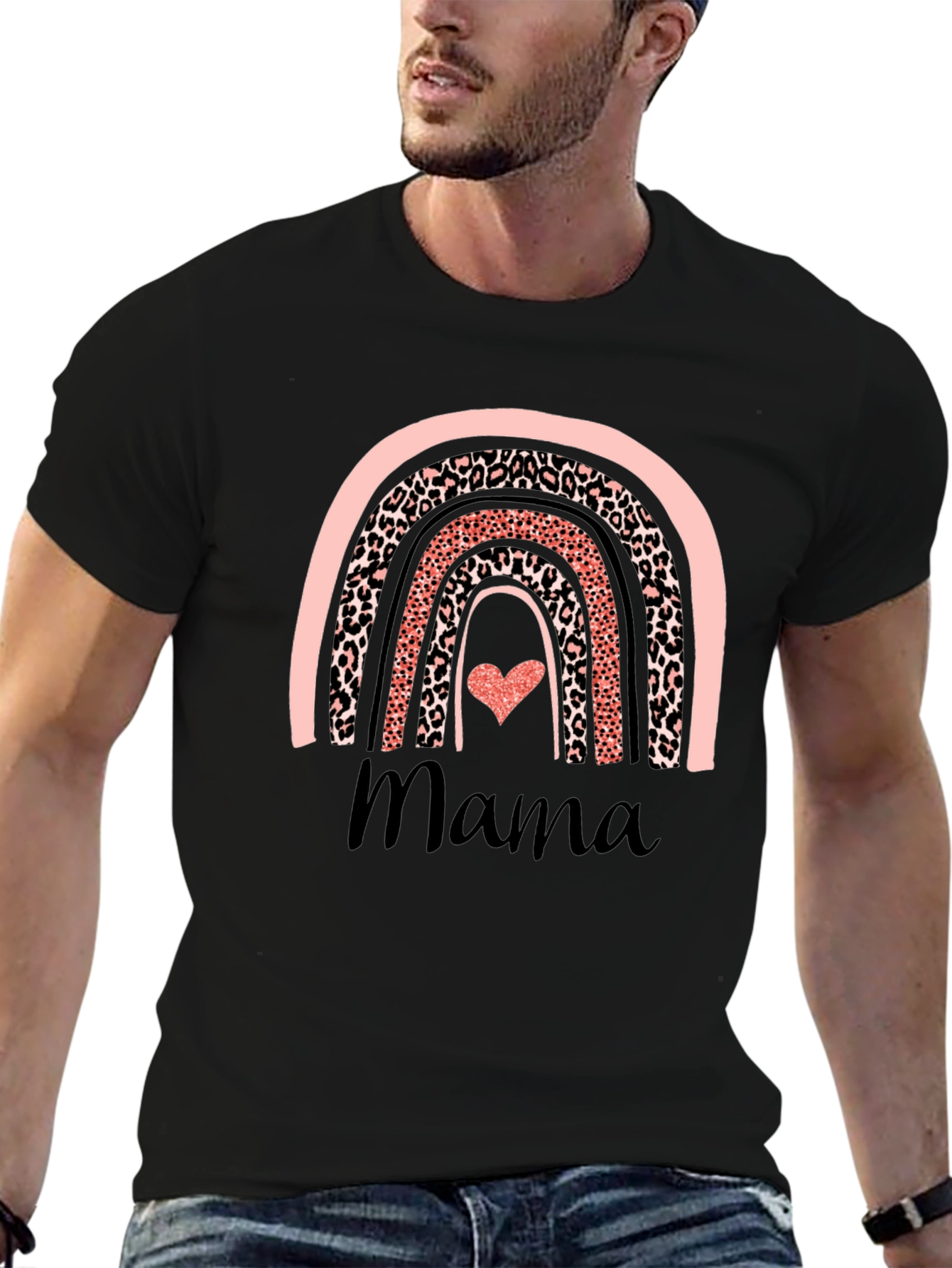 Mama Rainbow Leopard Print T-Shirt