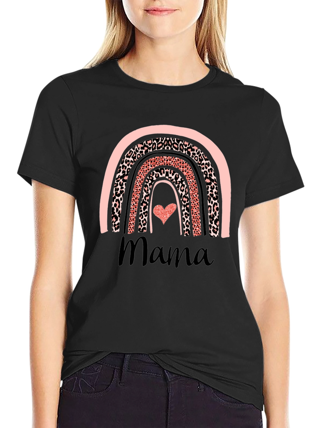 Mama Rainbow Leopard Print T-Shirt