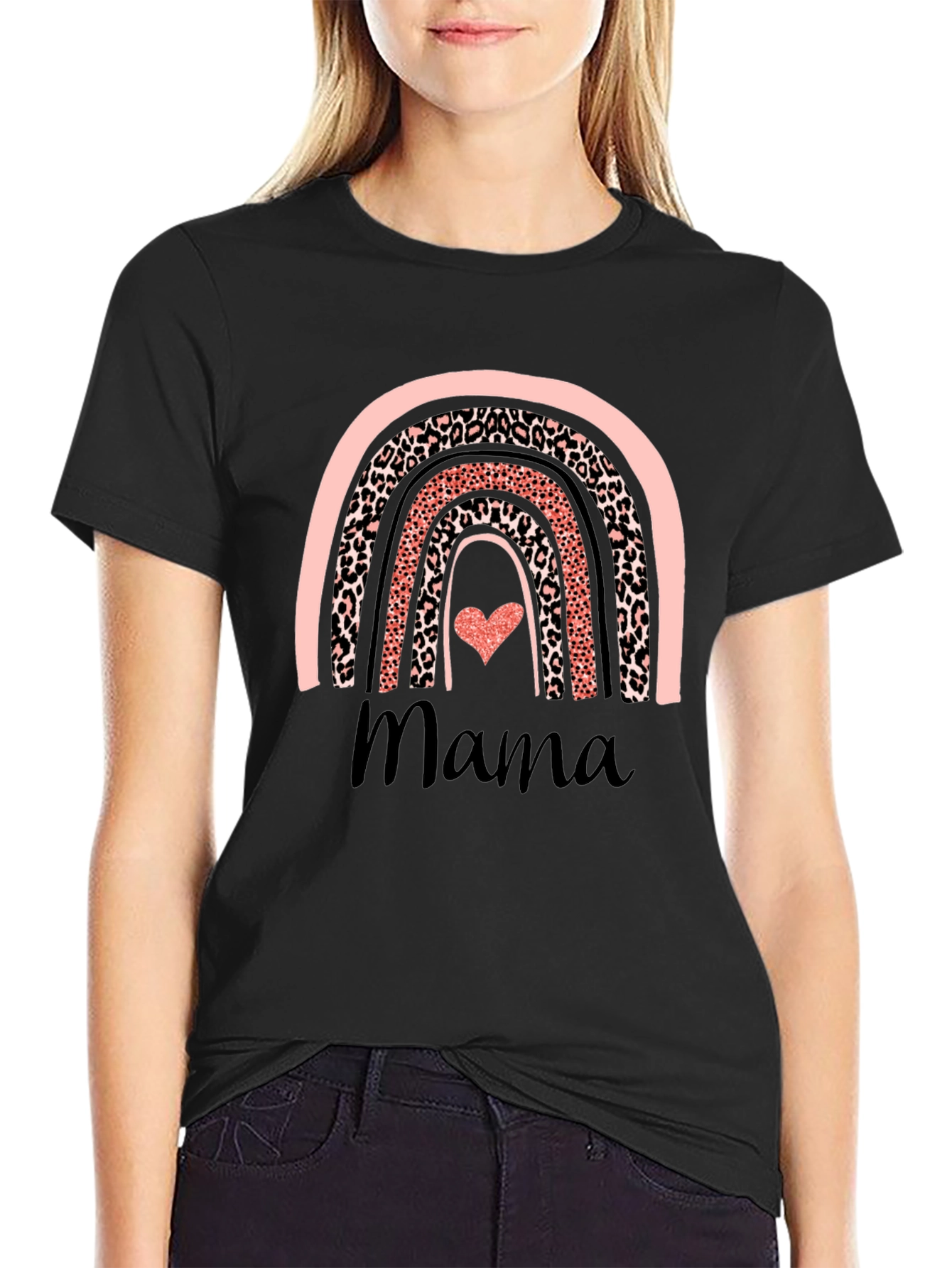 Mama Rainbow Leopard Print T-Shirt