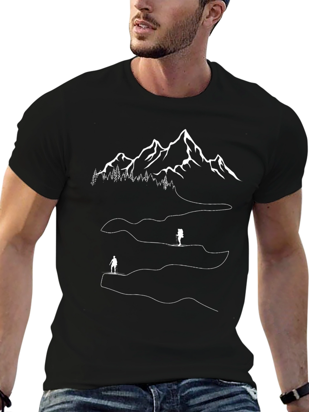 Mountain Hiking Graphic Tee - Black
