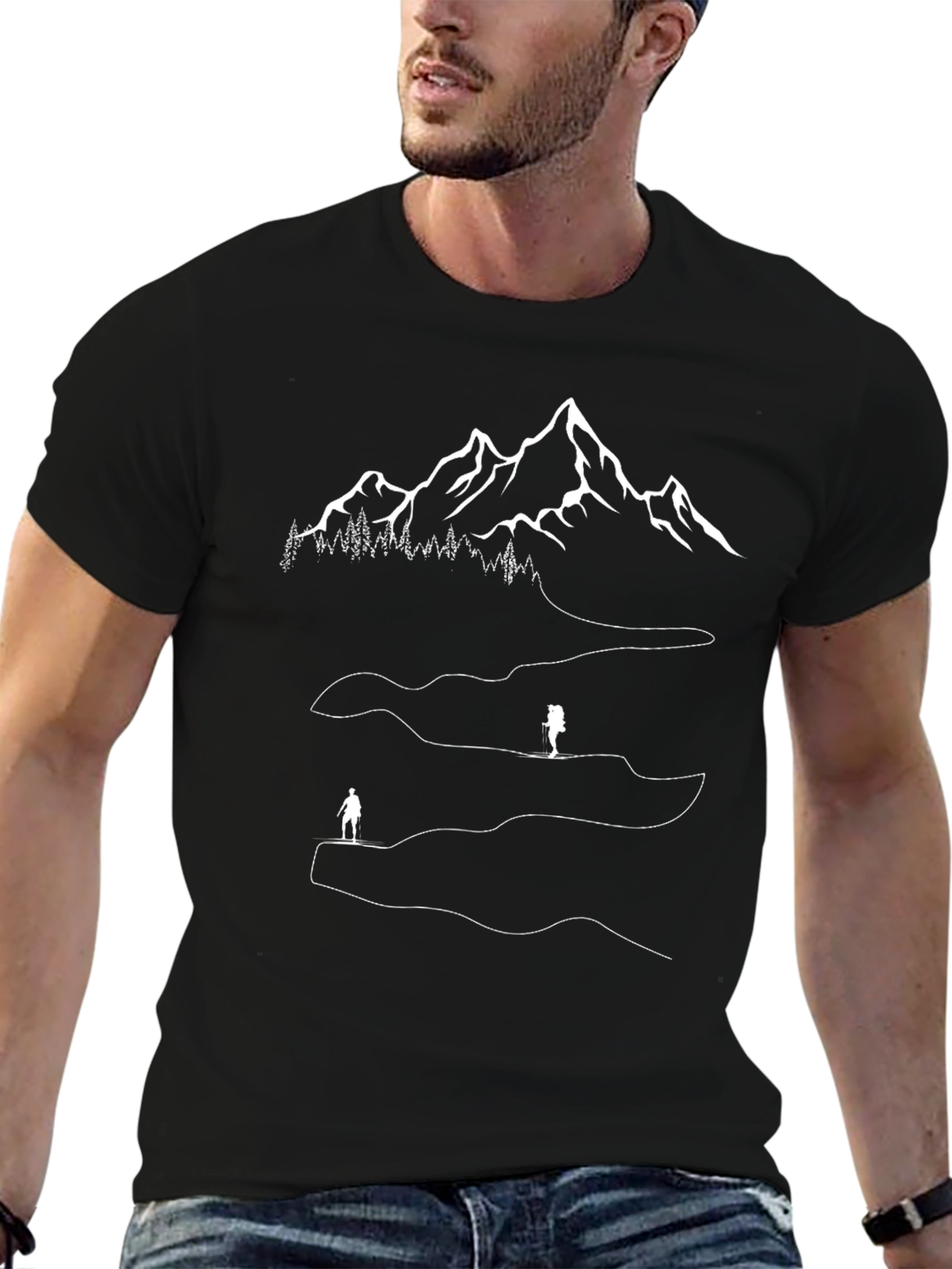 Mountain Hiking Graphic Tee - Black