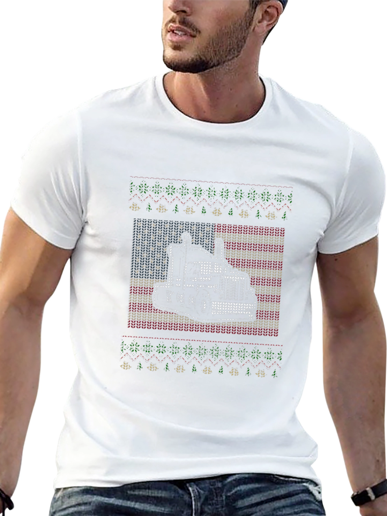 Truck American Flag Ugly Christmas Sweater T-Shirt