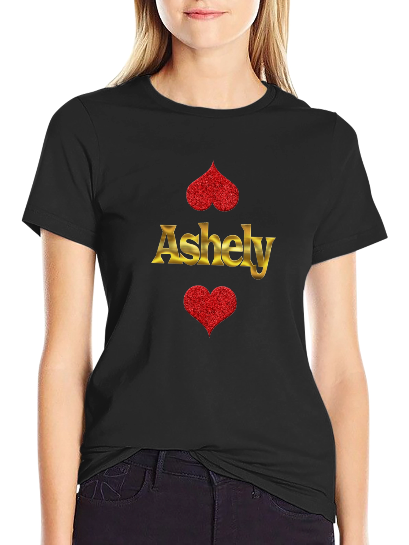 Ashely Heart Graphic Black Tee