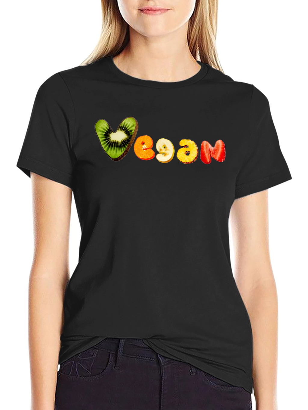 Vegan Fruit Letter Tee - Black