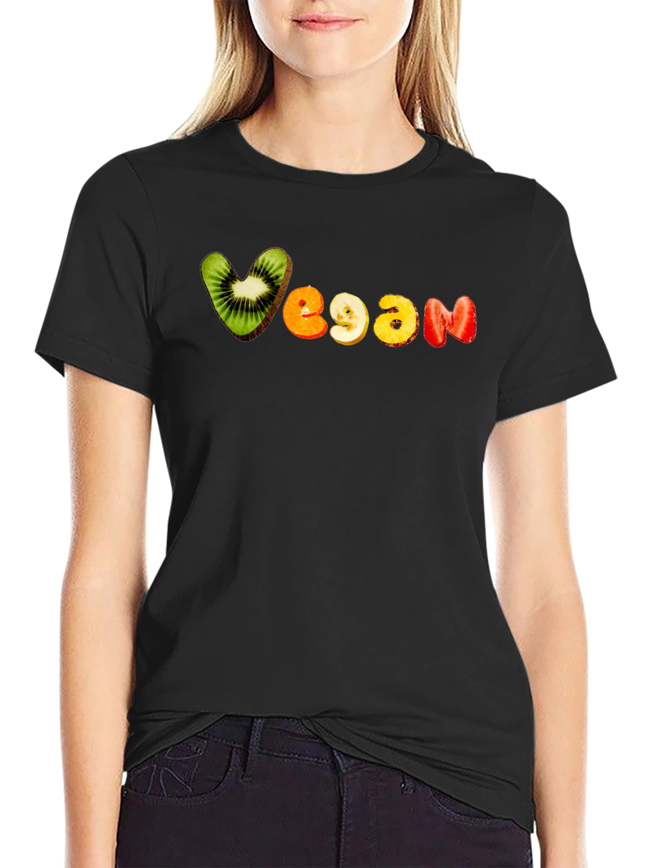 Vegan Fruit Letter Tee - Black