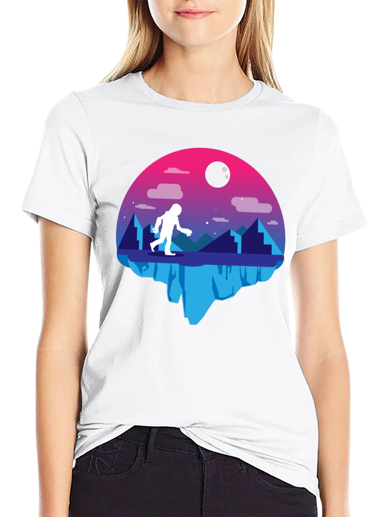 Bigfoot Moon Graphic T-Shirt - Black
