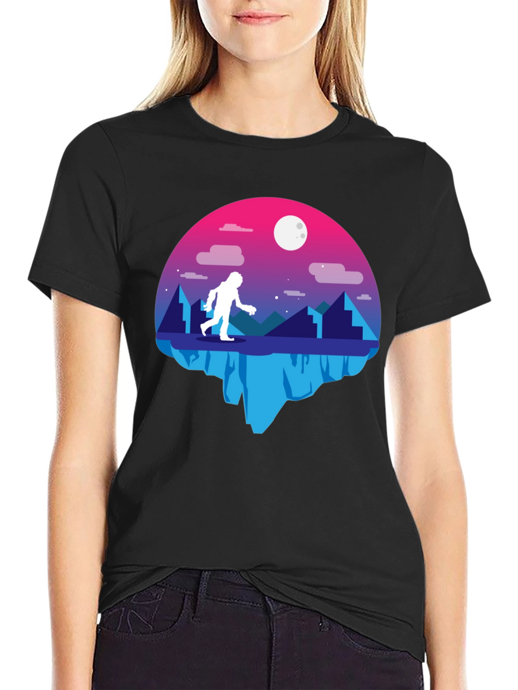 Bigfoot Moon Graphic T-Shirt - Black