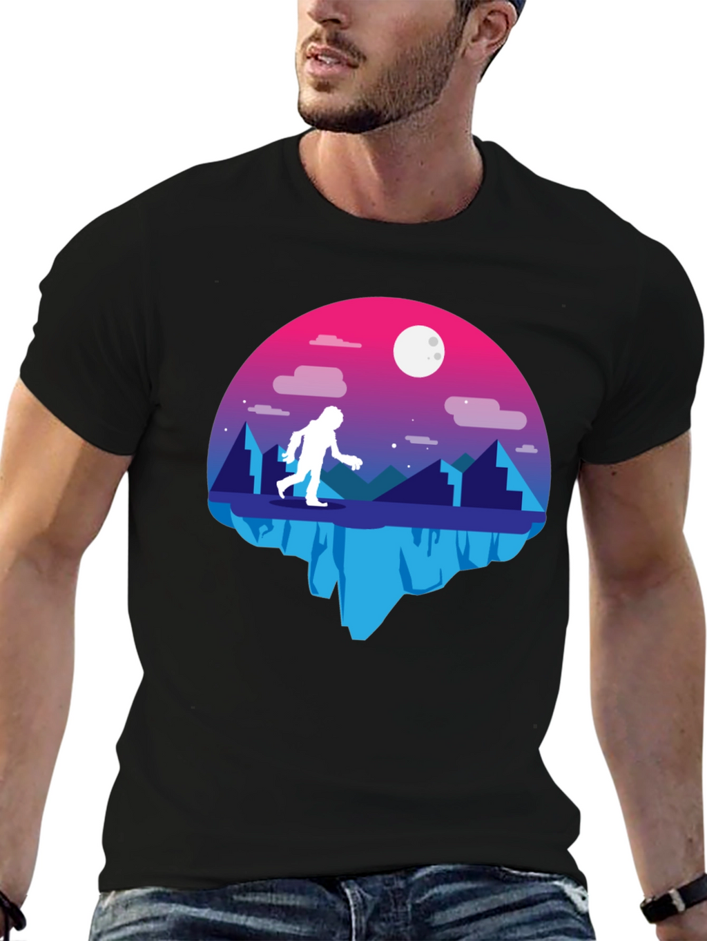Bigfoot Moon Graphic T-Shirt - Black