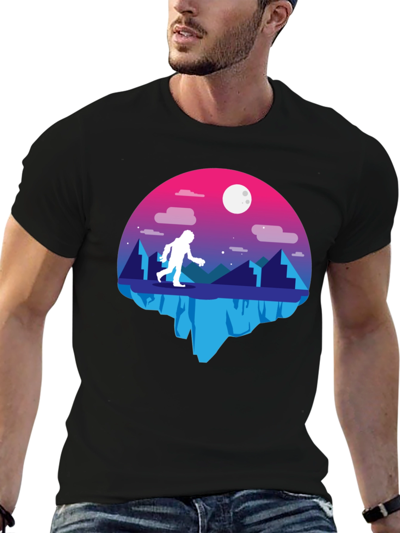 Bigfoot Moon Graphic T-Shirt - Black