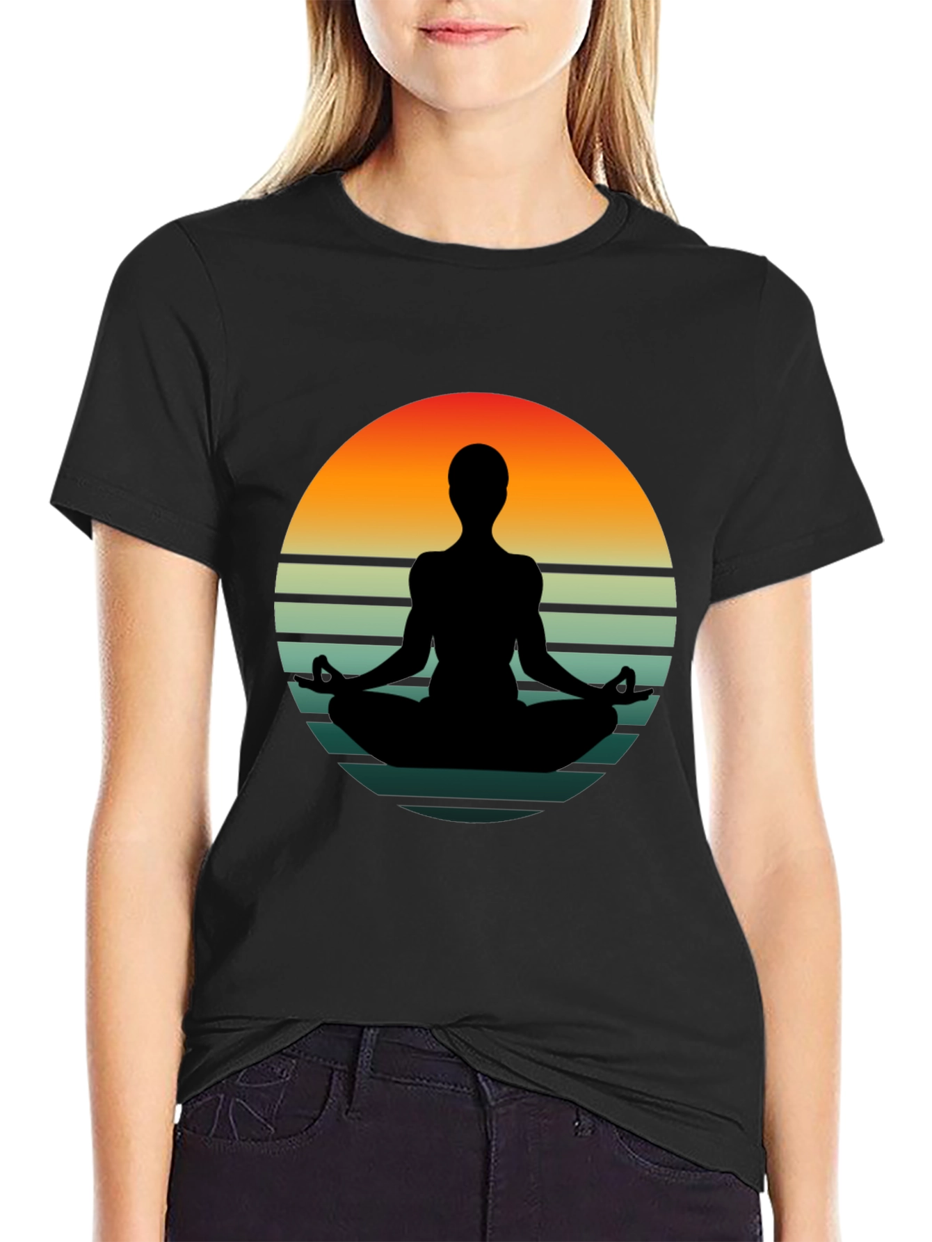 Yoga Silhouette Sunset Graphic T-Shirt