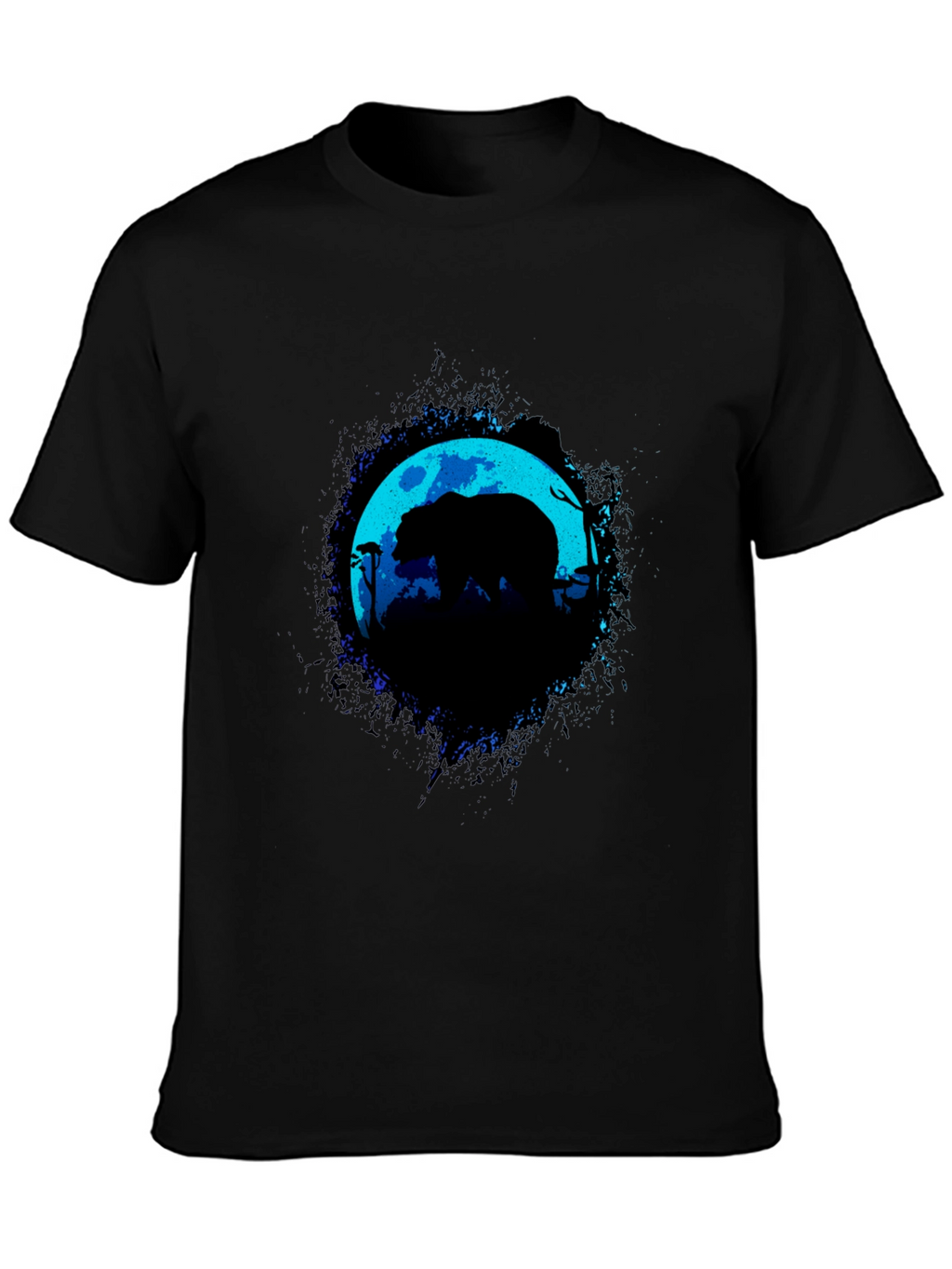 Bear Moon Silhouette Graphic Black T-Shirt
