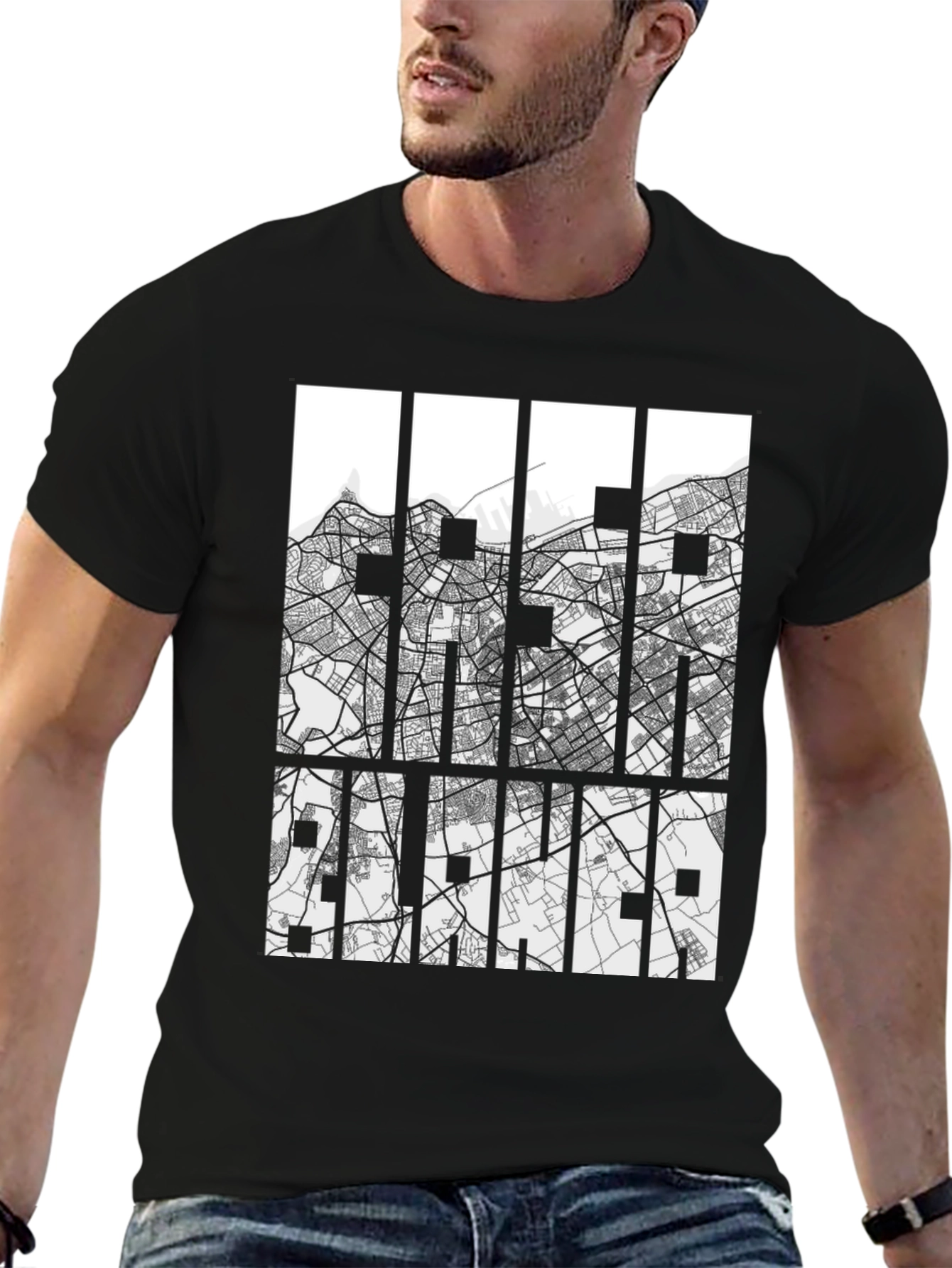 Abstract City Map Graphic Tee - Black