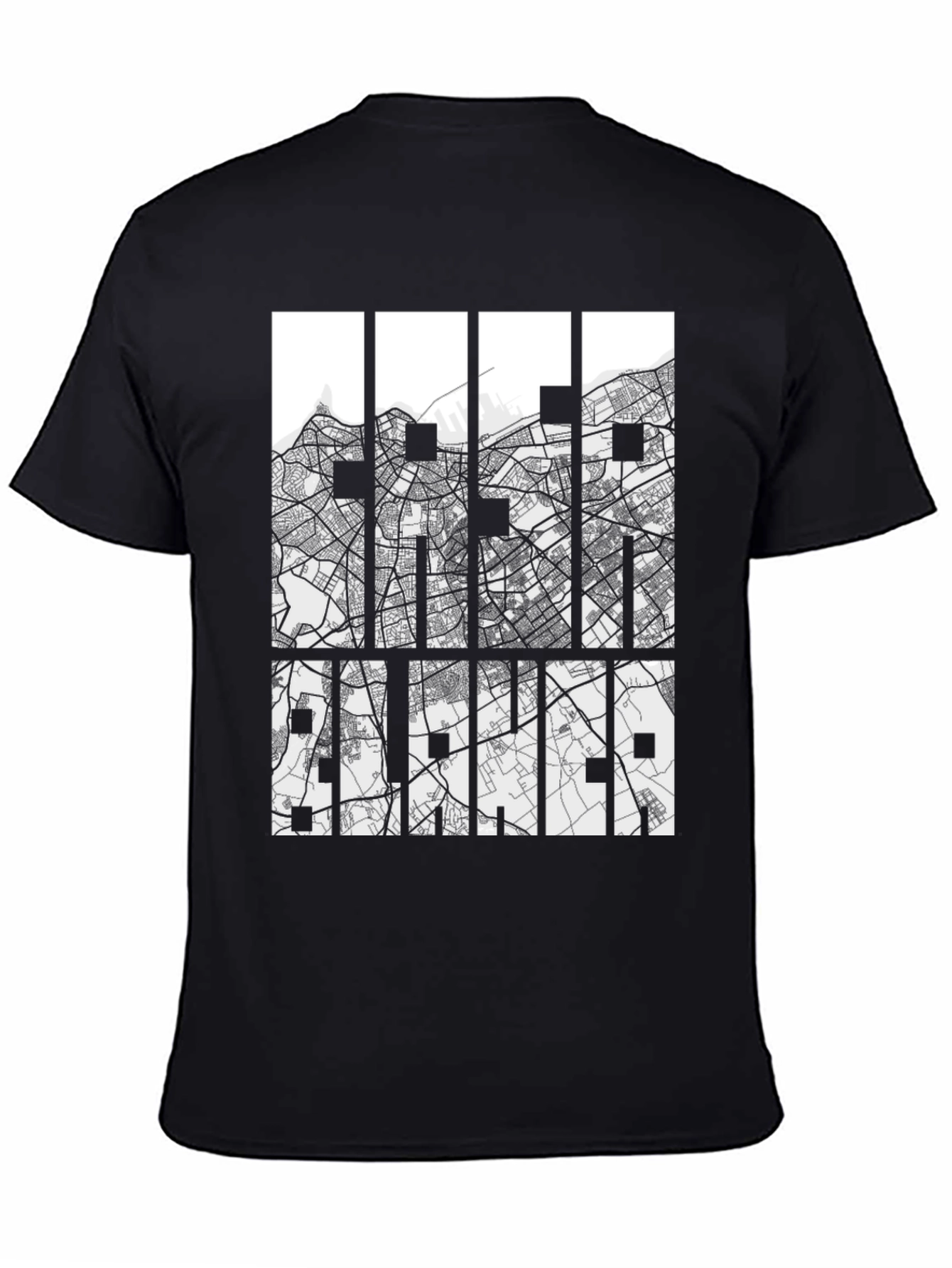 Abstract City Map Graphic Tee - Black