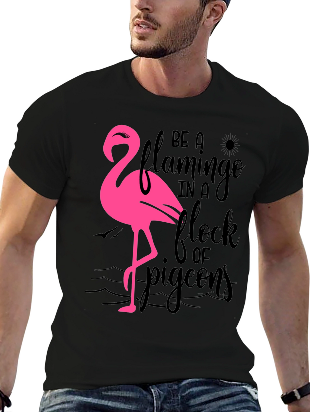 Be a Flamingo T-Shirt Black Cotton Tee