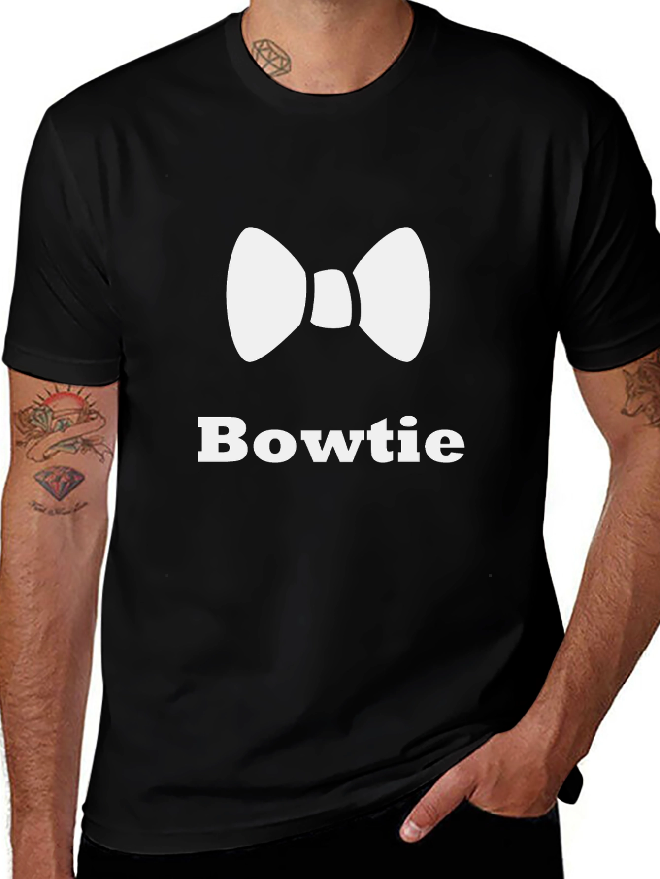 Bowtie Graphic T-Shirt - Stylish Crew Neck Tee