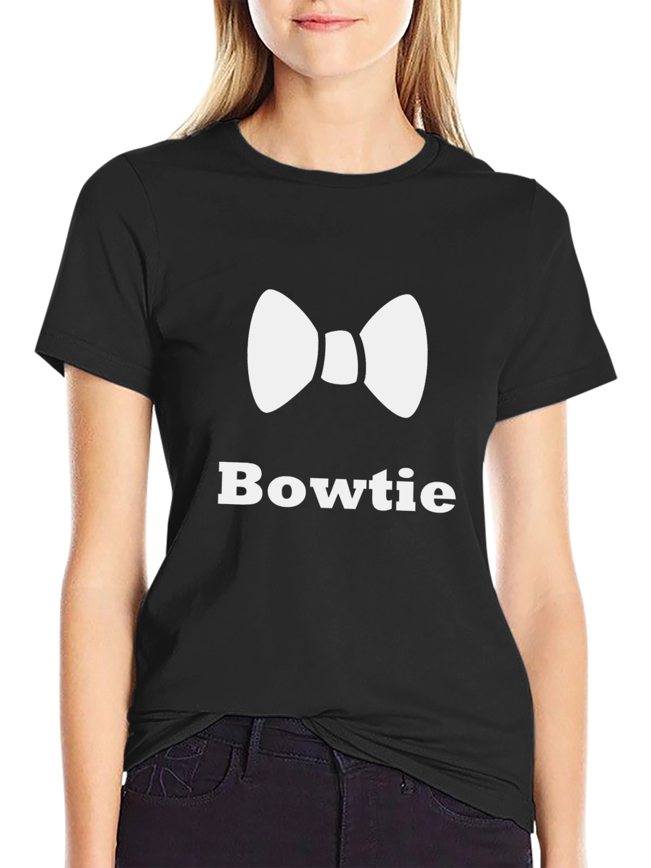 Bowtie Graphic T-Shirt - Stylish Crew Neck Tee