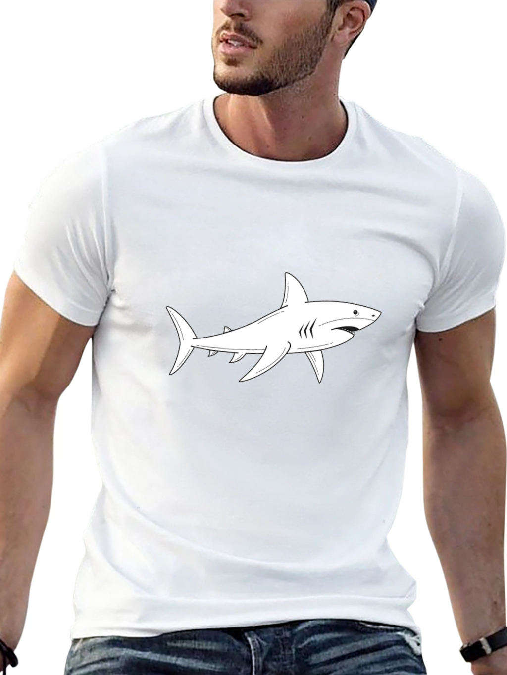 Shark Graphic Tee - Black Cotton Crewneck T-Shirt