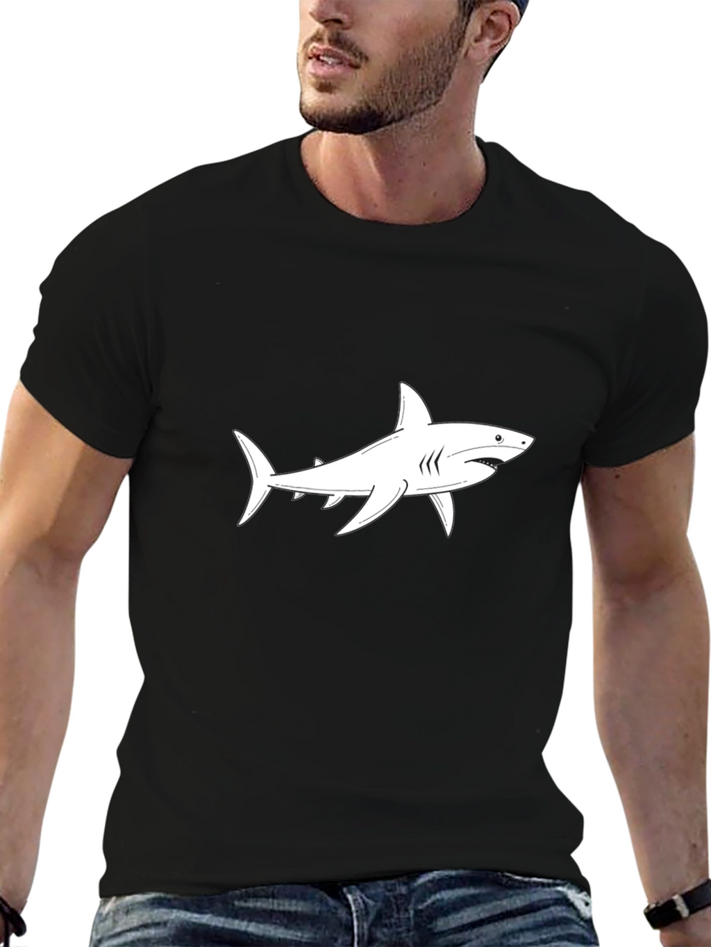 Shark Graphic Tee - Black Cotton Crewneck T-Shirt
