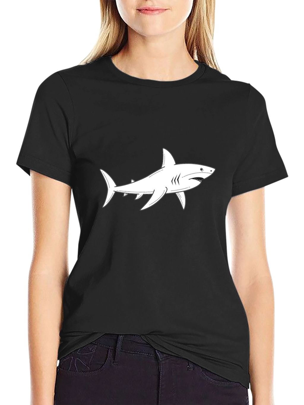 Shark Graphic Tee - Black Cotton Crewneck T-Shirt