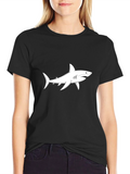 Shark Graphic Tee - Black Cotton Crewneck T-Shirt