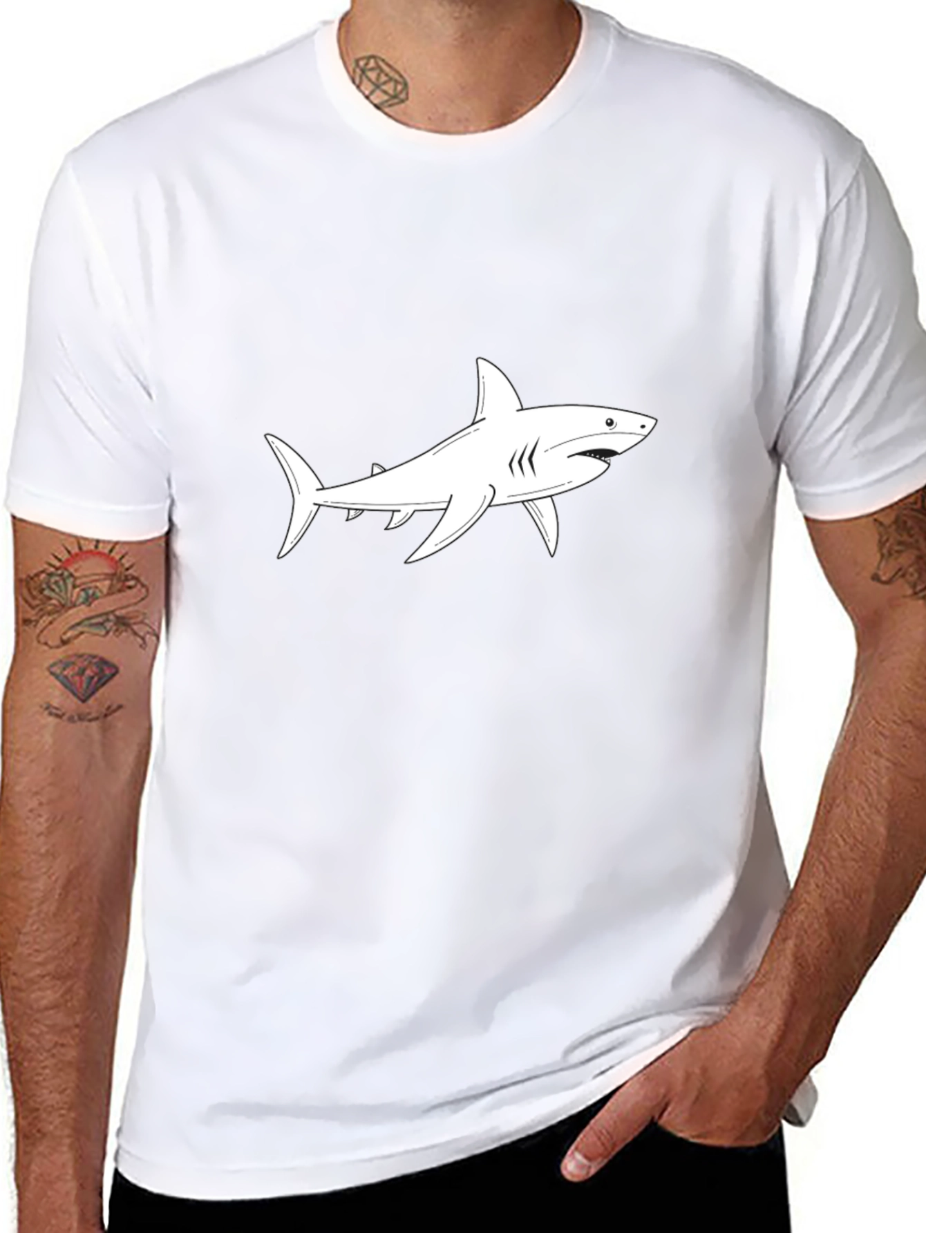 Shark Graphic Tee - Black Cotton Crewneck T-Shirt