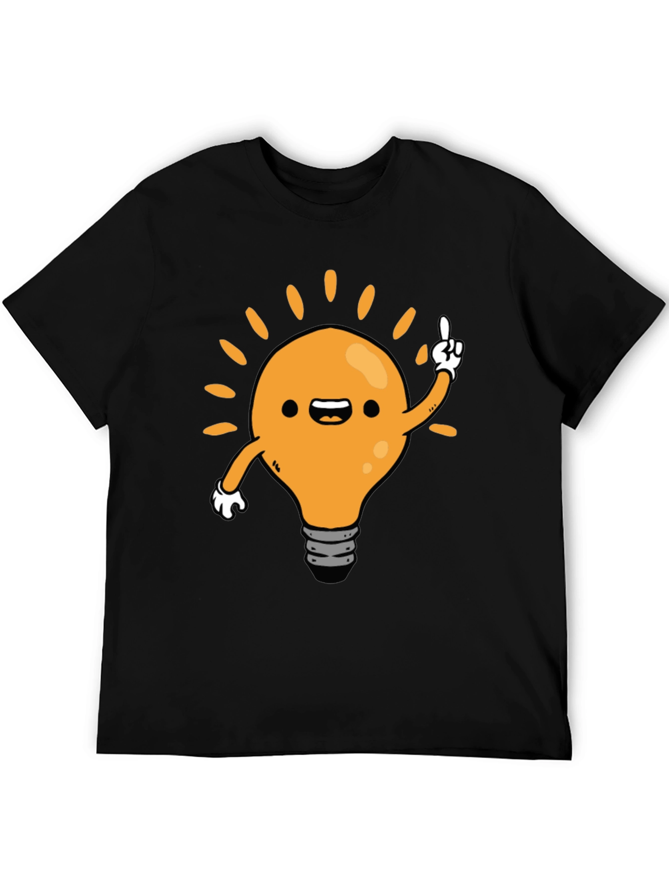 Cartoon Light Bulb Idea Black T-Shirt