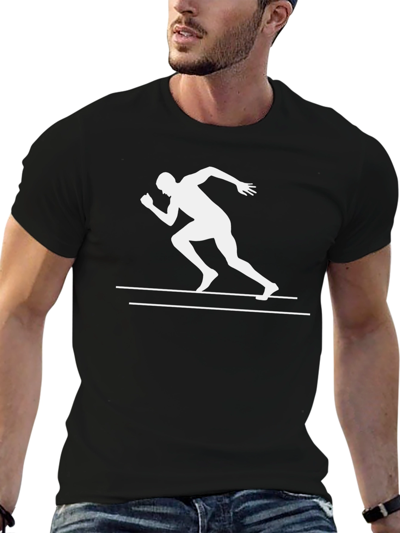 Runner Graphic Tee - Black Cotton T-Shirt