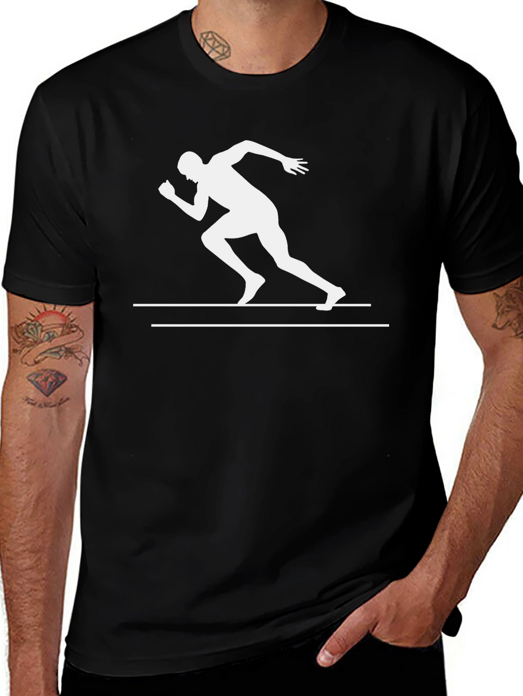 Runner Graphic Tee - Black Cotton T-Shirt