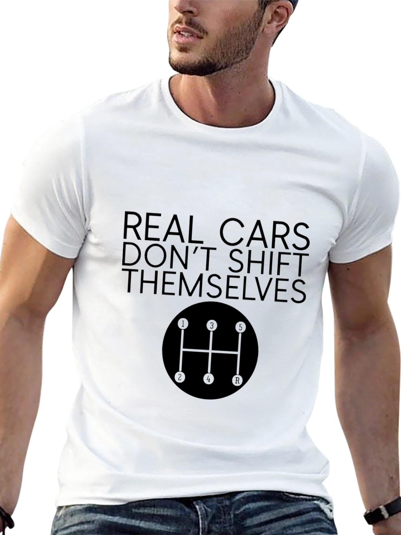Real Cars Dont Shift Themselves Black T-Shirt
