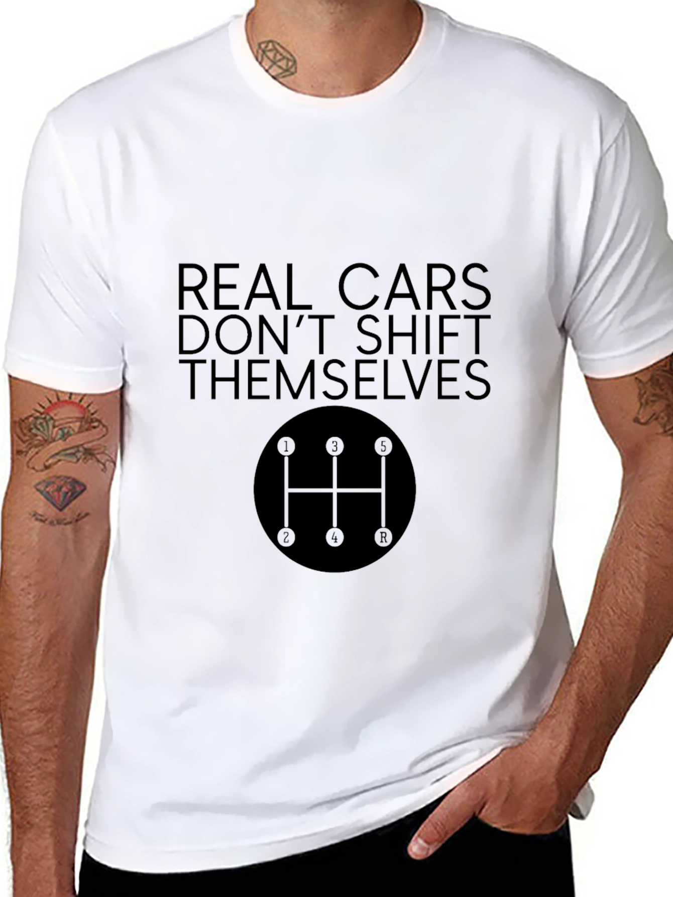 Real Cars Dont Shift Themselves Black T-Shirt
