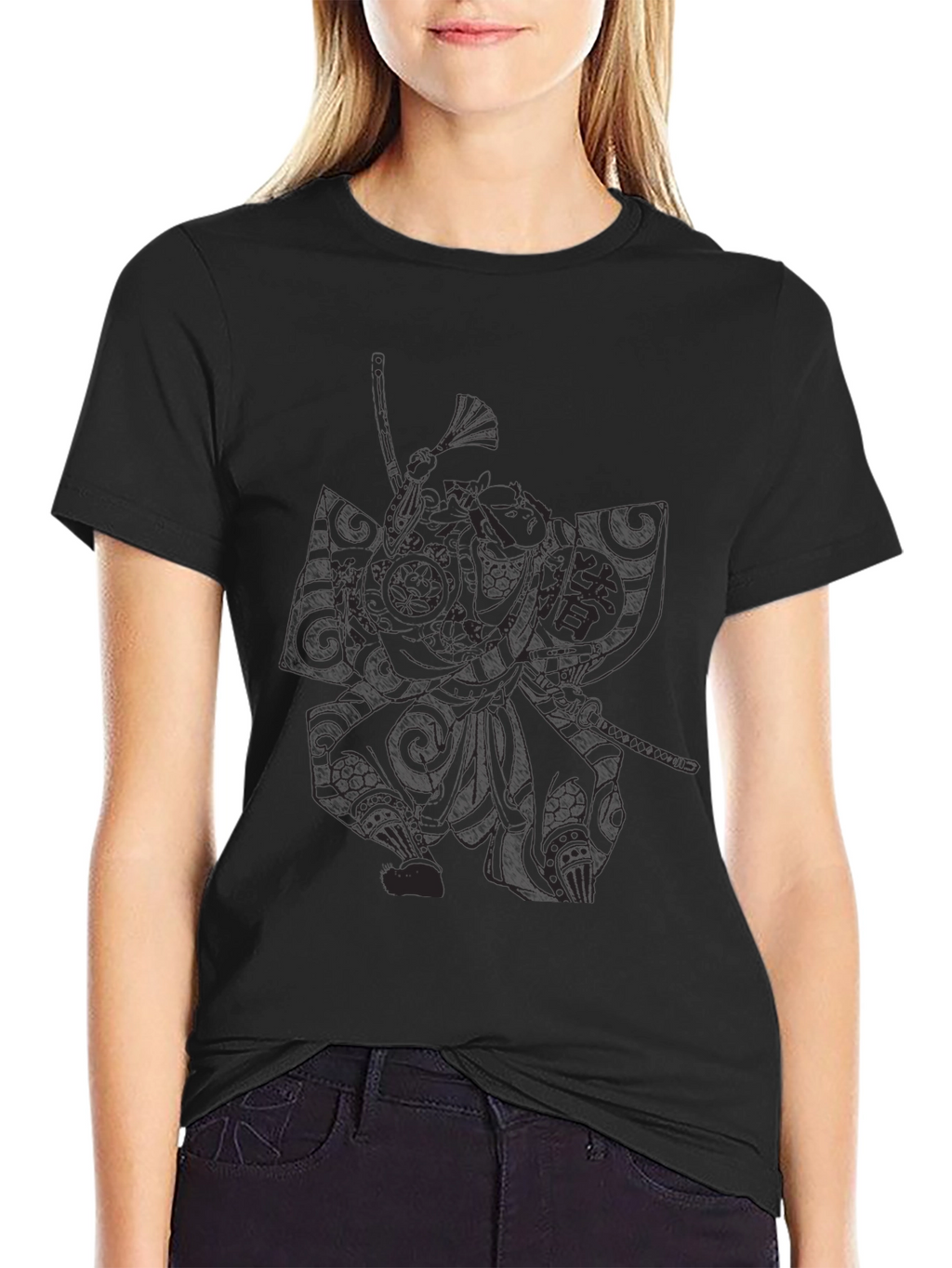 Samurai Graphic Print Black T-Shirt